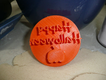 Happy Halloween Text Words With Pumpkin Cookie Stamp Embosser USA PR4276