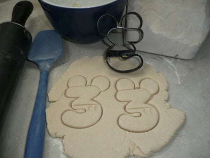 Mickey Mouse Themed Number Three 3 Detailed Cookie Cutter Made In USA PR4563