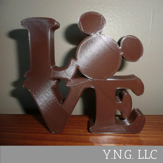 LOVE Word Quote With Mickey Mouse Face Head Brown Made in USA PR4782