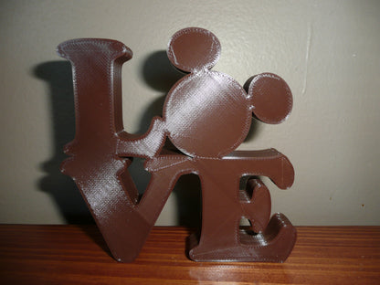 LOVE Word Quote With Mickey Mouse Face Head Brown Made in USA PR4782