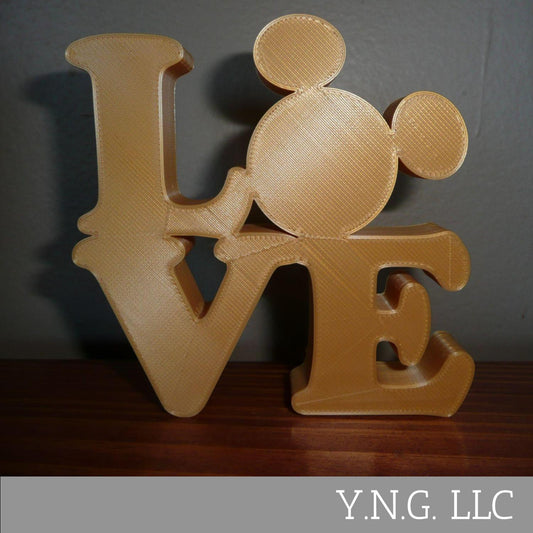 LOVE Word Quote With Mickey Mouse Face Head Gold Made in USA PR4783