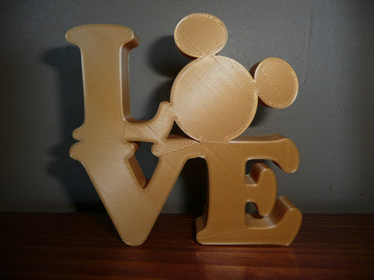 LOVE Word Quote With Mickey Mouse Face Head Gold Made in USA PR4783