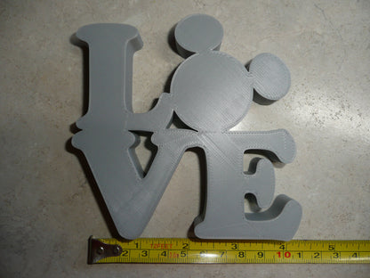 LOVE Word Quote With Mickey Mouse Face Head Gray Made in USA PR4784