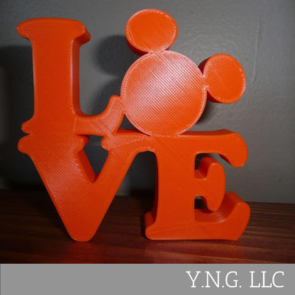 LOVE Word Quote With Mickey Mouse Face Head Orange Made in USA PR4786