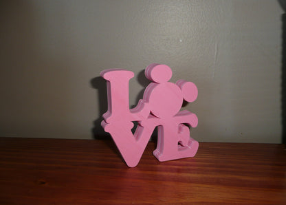 LOVE Word Quote With Mickey Mouse Face Head Pink Made in USA PR4787