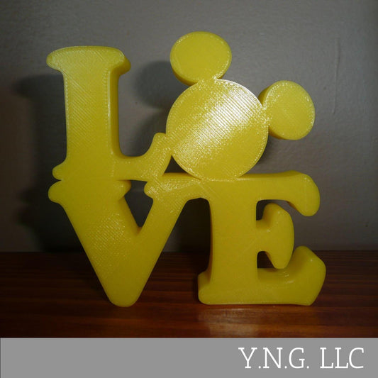 LOVE Word Quote With Mickey Mouse Face Head Yellow Made in USA PR4790