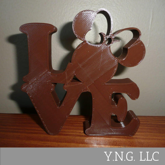 LOVE Word Quote With Minnie Mouse Face Head Brown Made in USA PR4794