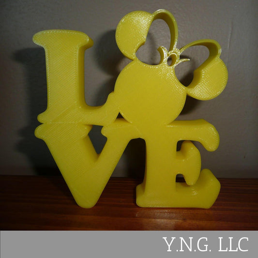 LOVE Word Quote With Minnie Mouse Face Head Yellow Made in USA PR4801