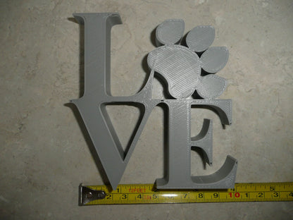 Love Word with Paw Print Table Shelf Home Office Decor Gray Made in USA PR4843