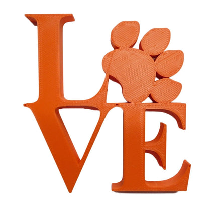 Love Word with Paw Print Table Shelf Home Office Decor Orange Made in USA PR4847