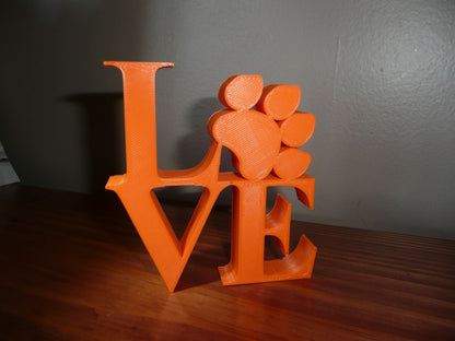 Love Word with Paw Print Table Shelf Home Office Decor Orange Made in USA PR4847