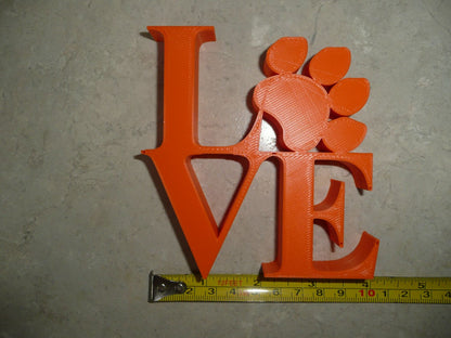 Love Word with Paw Print Table Shelf Home Office Decor Orange Made in USA PR4847