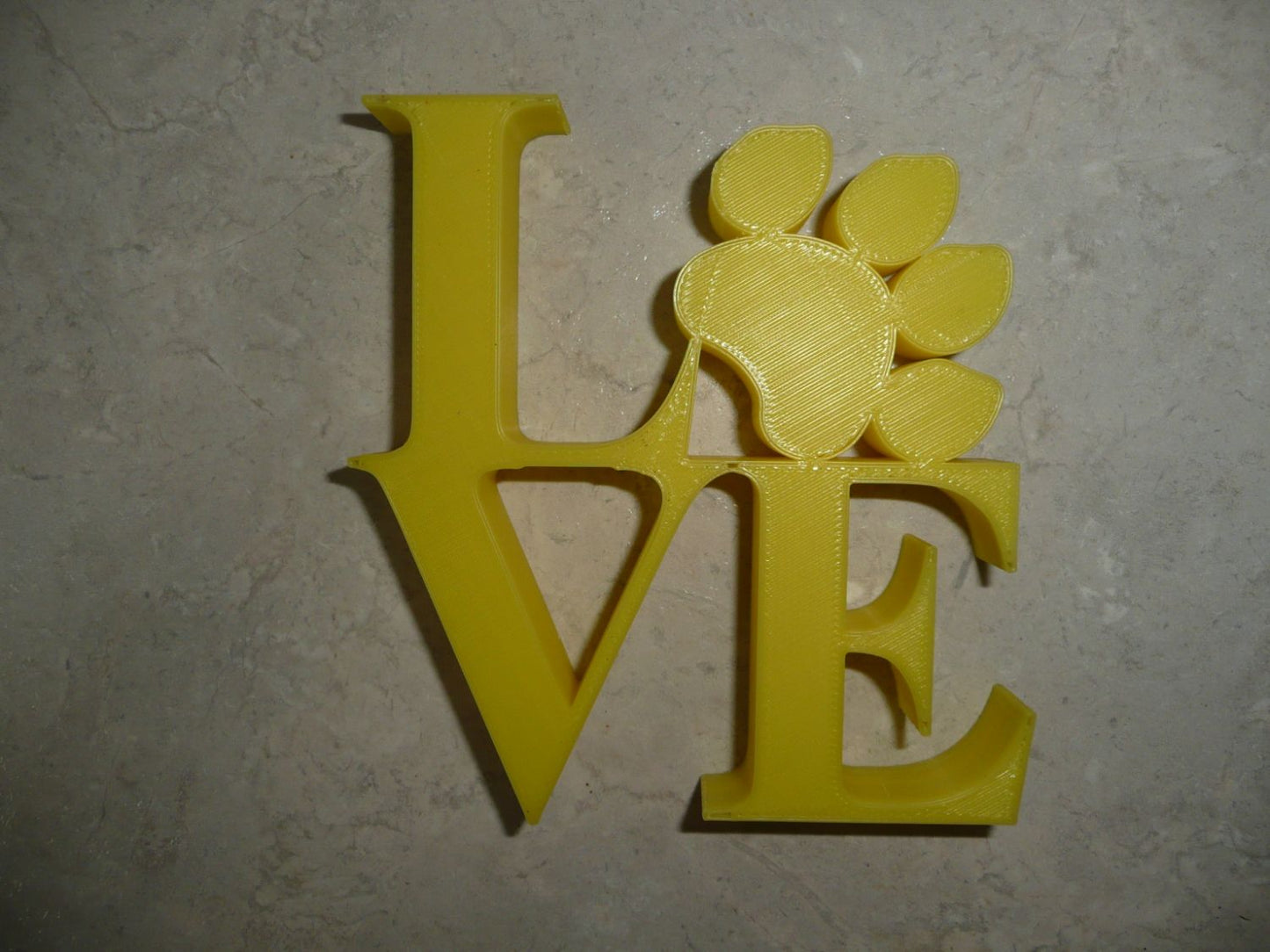 Love Word with Paw Print Table Shelf Home Office Decor Yellow Made in USA PR4848