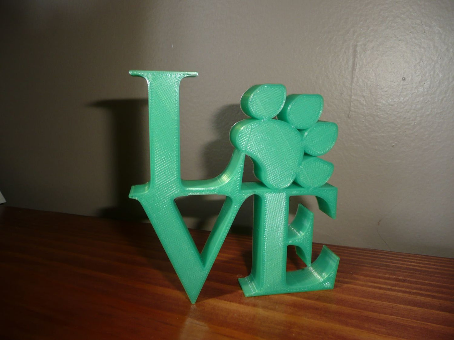 Love Word with Paw Print Table Shelf Home Office Decor Green Made in USA PR4849
