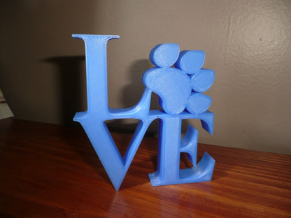 Love Word with Paw Print Table Shelf Home Office Decor Blue Made in USA PR4850