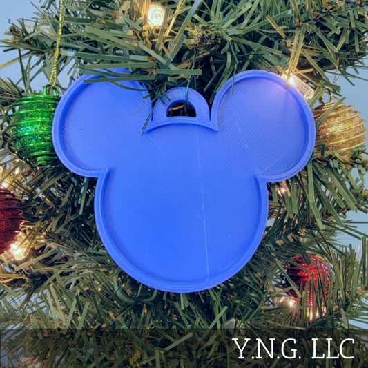 Mickey Mouse Face Ears Shape Blue Christmas Ornament Made In USA PR4863