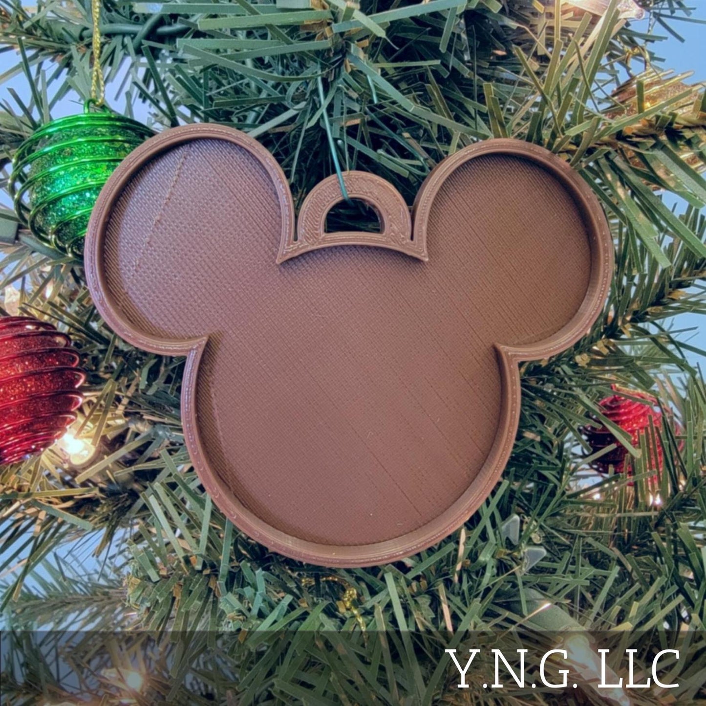 Mickey Mouse Face Ears Shape Brown Christmas Ornament Made In USA PR4864