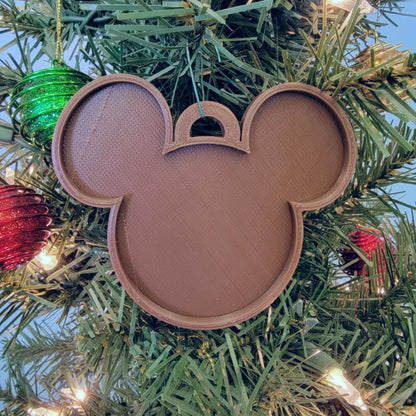 Mickey Mouse Face Ears Shape Brown Christmas Ornament Made In USA PR4864
