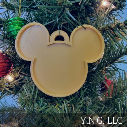 Mickey Mouse Face Ears Shape Gold Christmas Ornament Made In USA PR4865