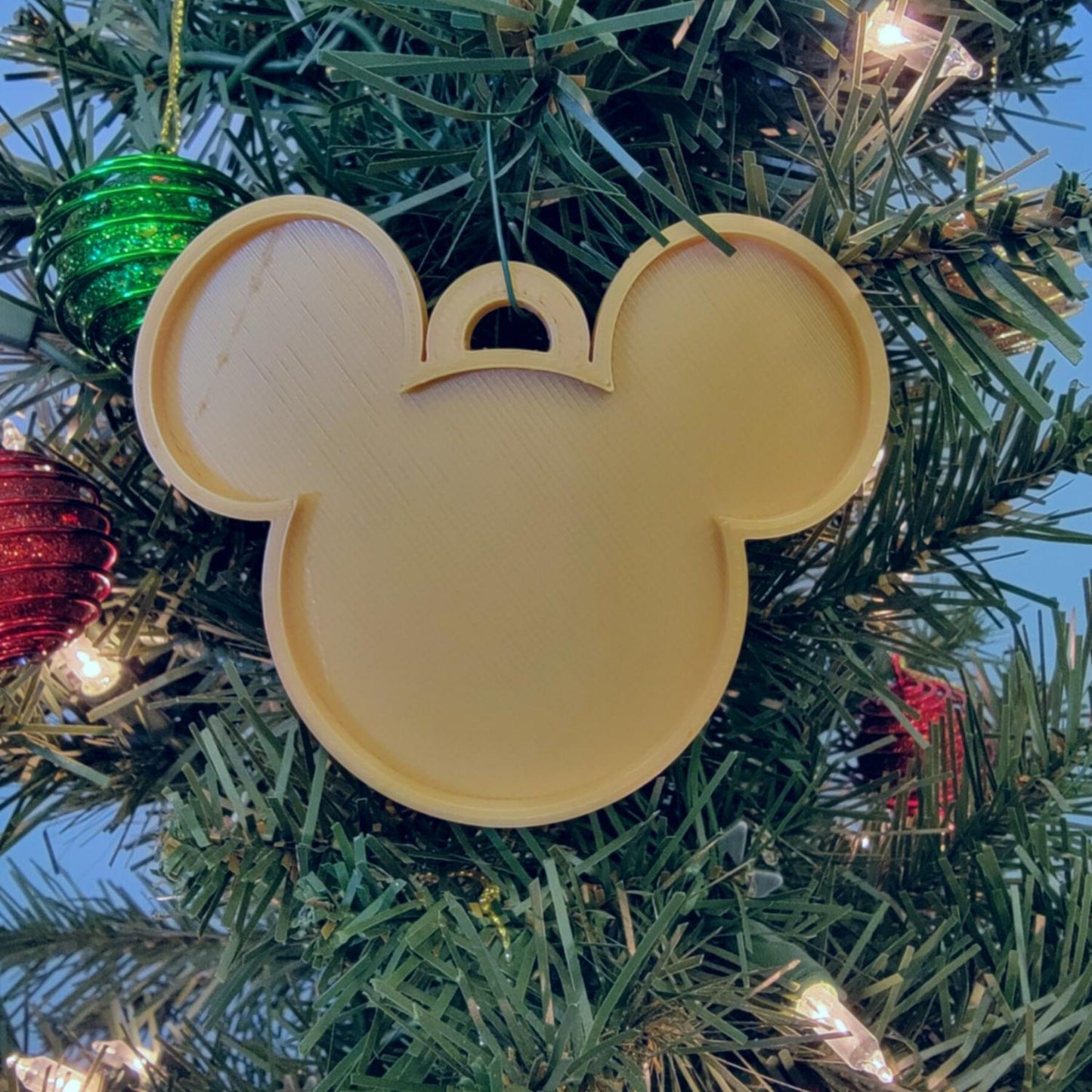 Mickey Mouse Face Ears Shape Gold Christmas Ornament Made In USA PR4865