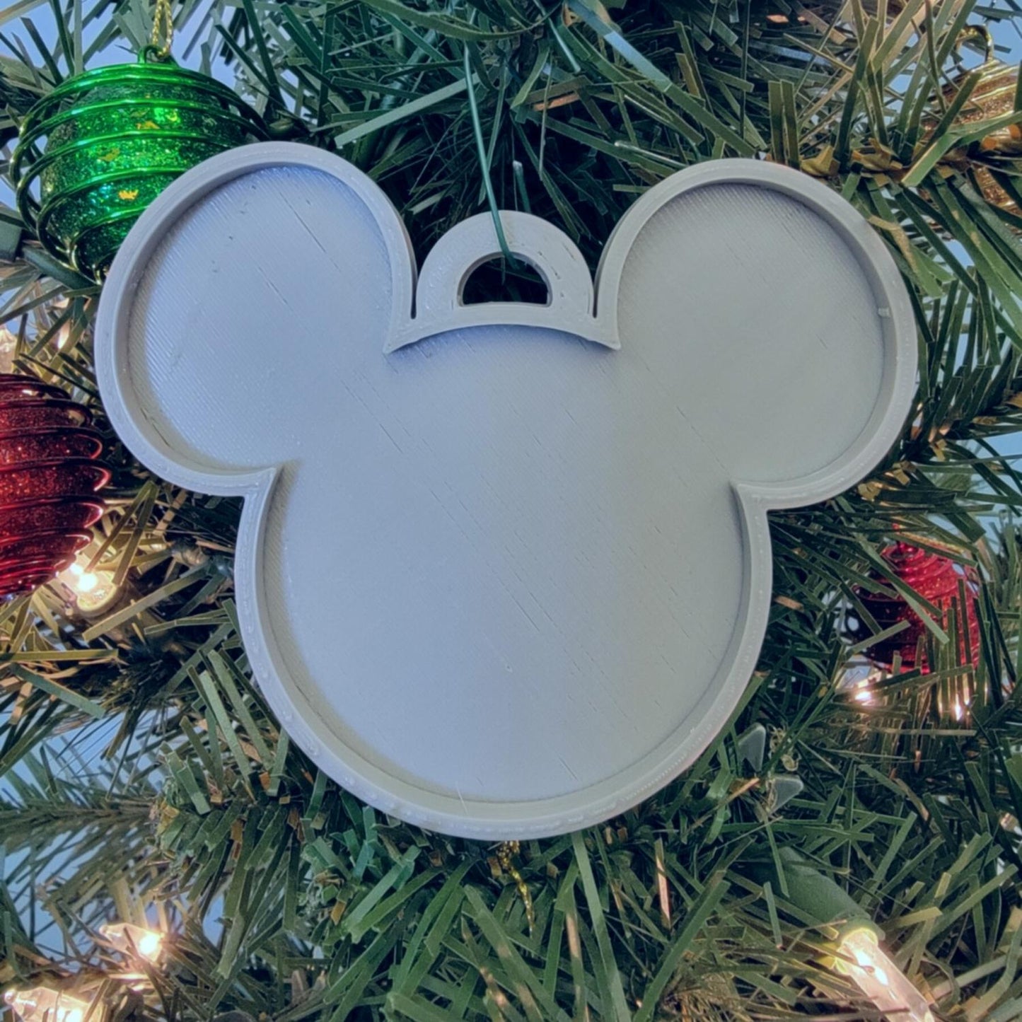 Mickey Mouse Face Ears Shape Gray Christmas Ornament Made In USA PR4866