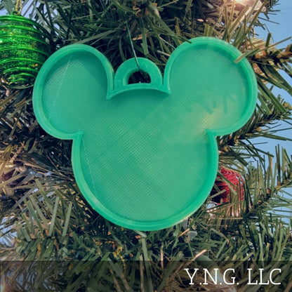 Mickey Mouse Face Ears Shape Green Christmas Ornament Made In USA PR4867