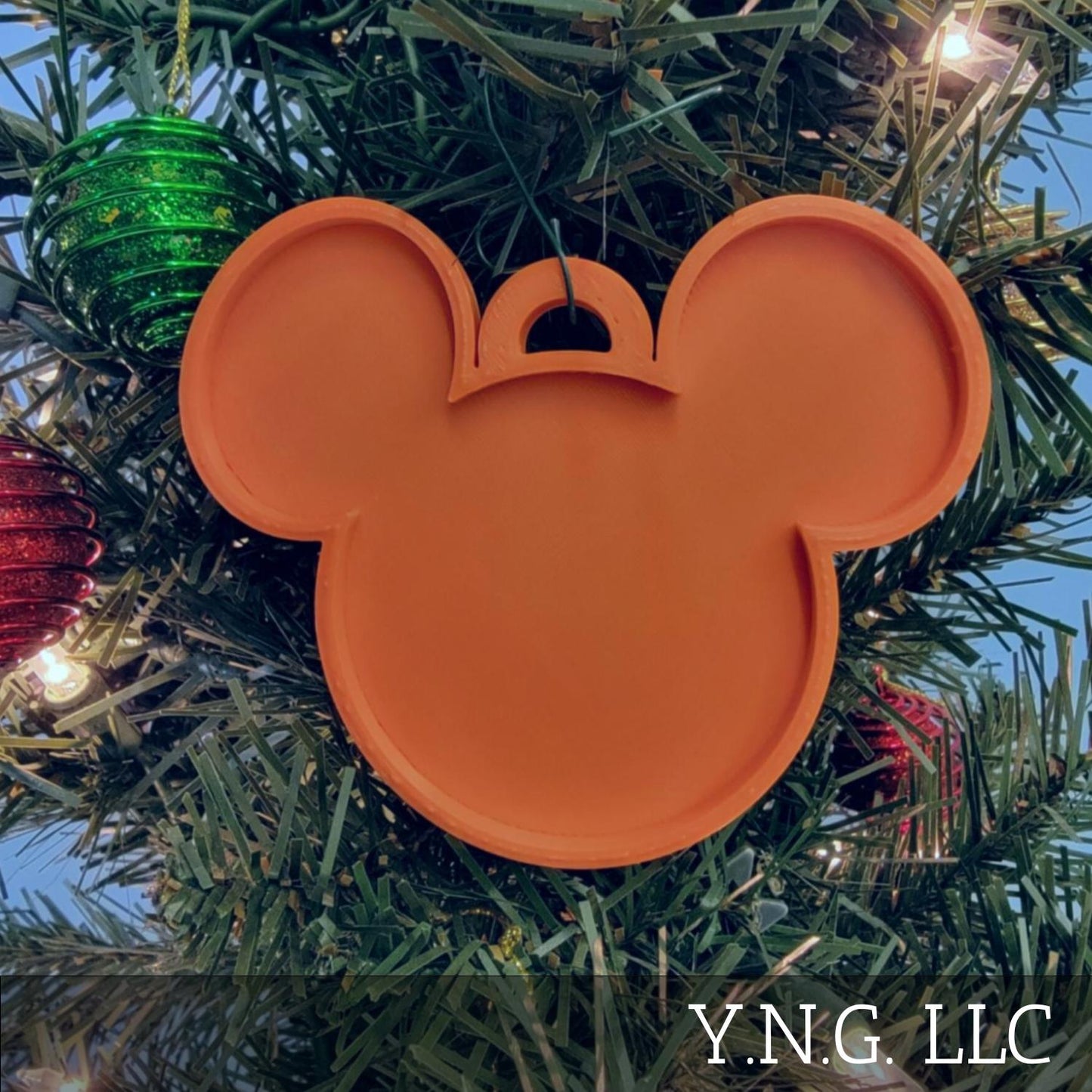 Mickey Mouse Face Ears Shape Orange Christmas Ornament Made In USA PR4868