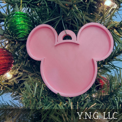 Mickey Mouse Face Ears Shape Pink Christmas Ornament Made In USA PR4869