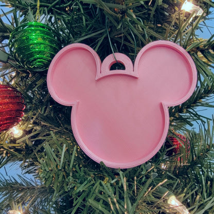 Mickey Mouse Face Ears Shape Pink Christmas Ornament Made In USA PR4869