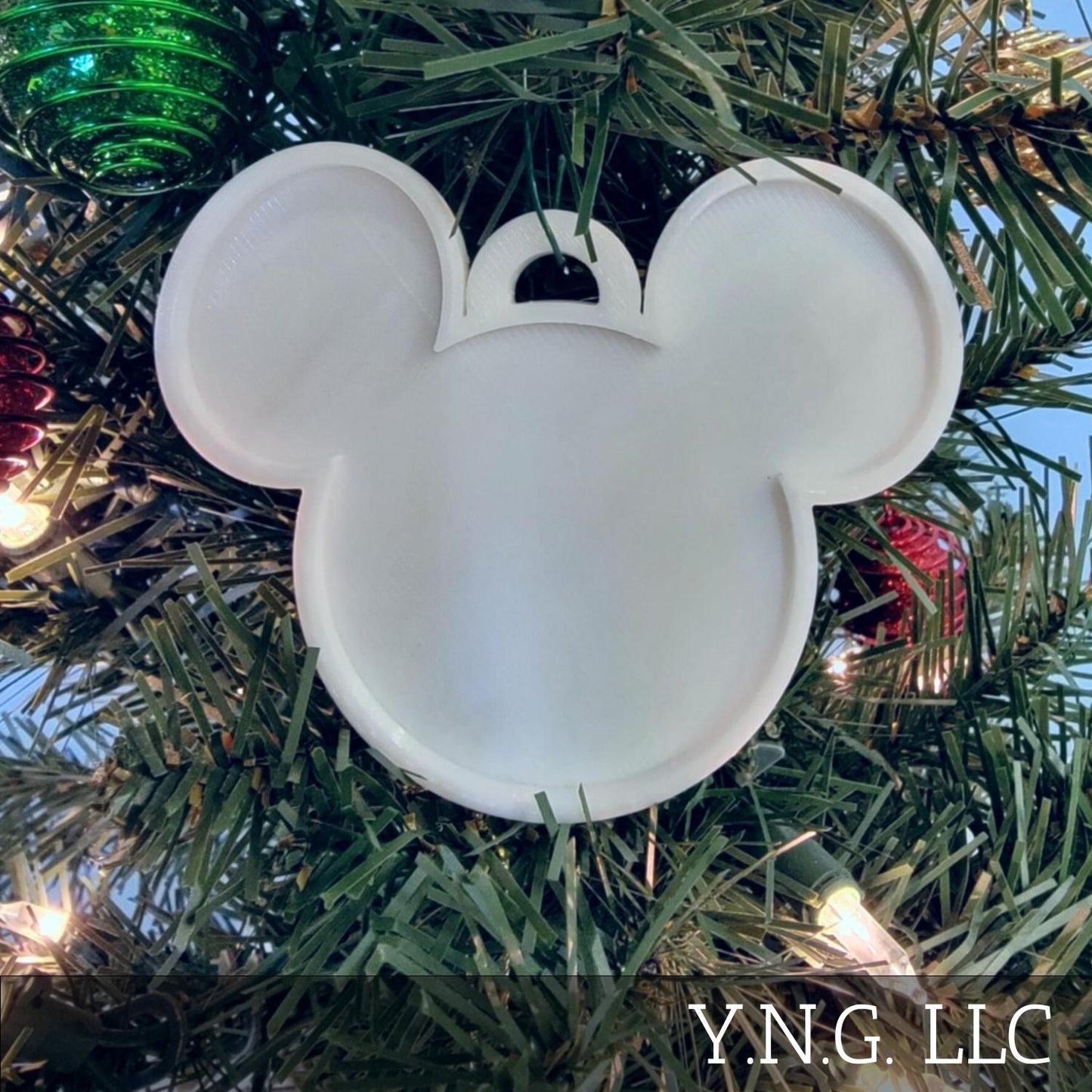 Mickey Mouse Face Ears Shape White Christmas Ornament Made In USA PR4872