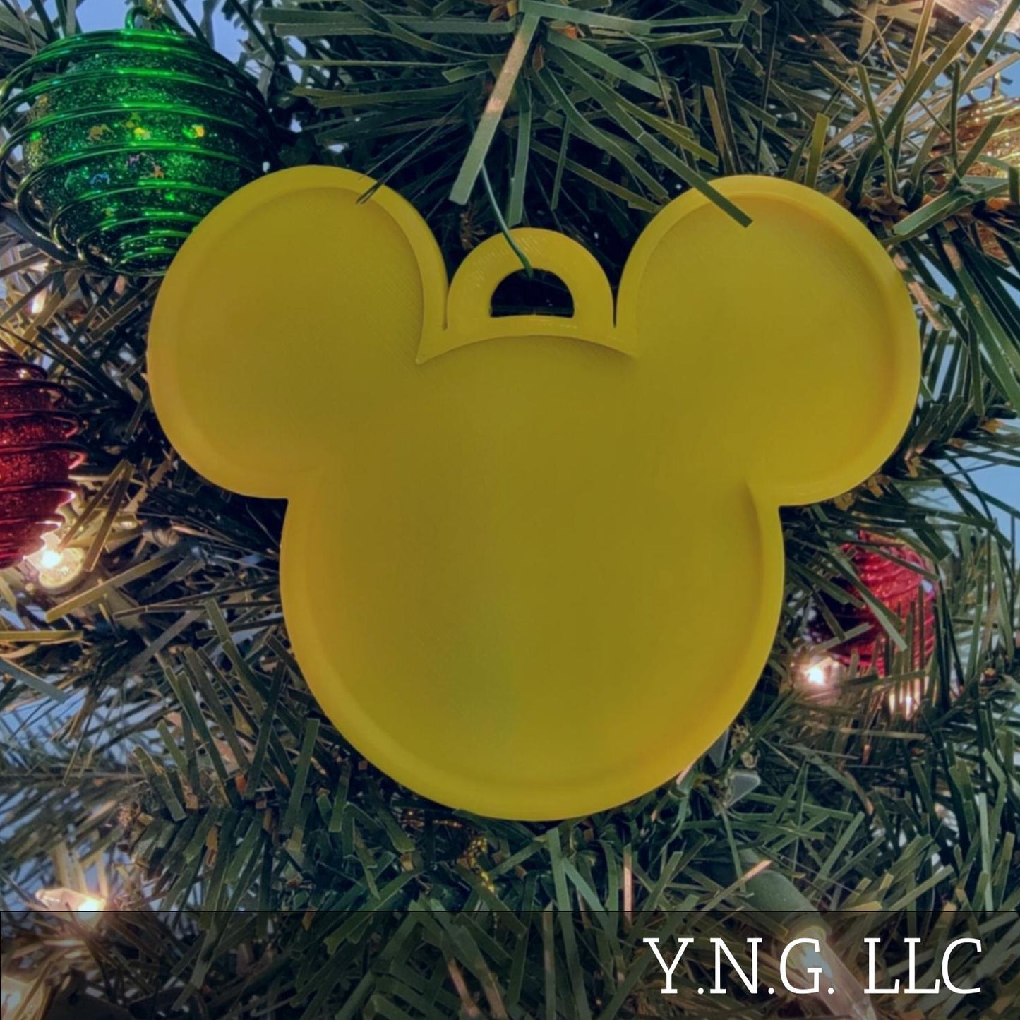 Mickey Mouse Face Ears Shape Yellow Christmas Ornament Made In USA PR4873