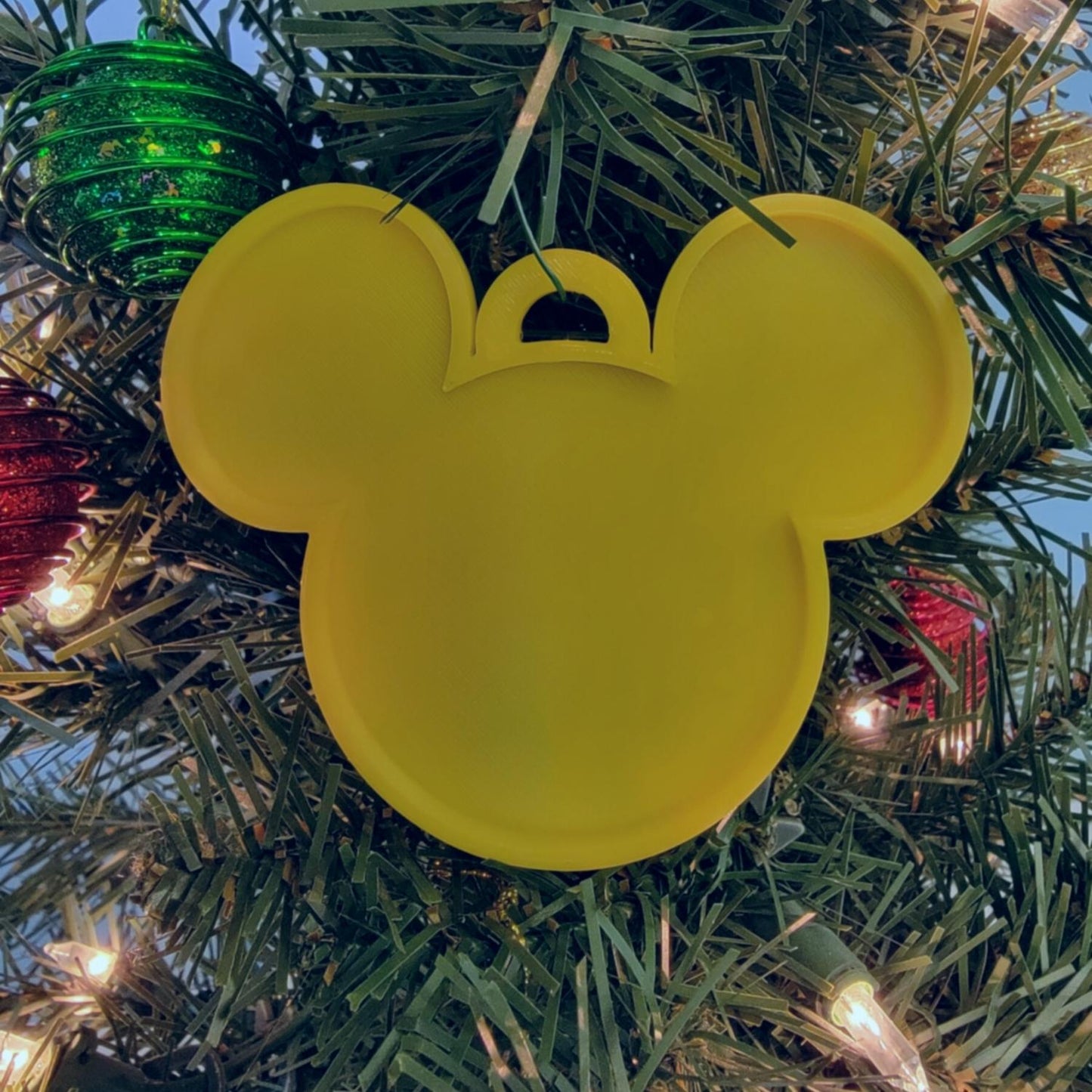 Mickey Mouse Face Ears Shape Yellow Christmas Ornament Made In USA PR4873