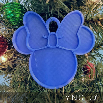 Minnie Mouse Face Ears Shape Blue Christmas Ornament Made in USA PR4875