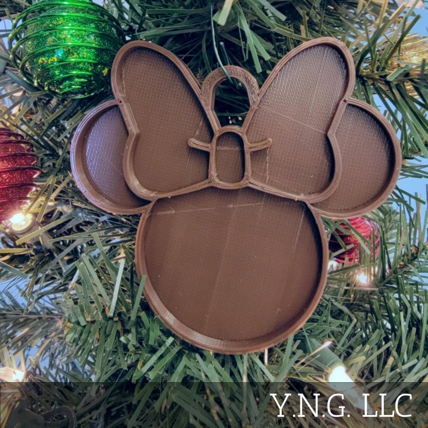 Minnie Mouse Face Ears Shape Brown Christmas Ornament Made in USA PR4876