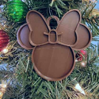 Minnie Mouse Face Ears Shape Brown Christmas Ornament Made in USA PR4876