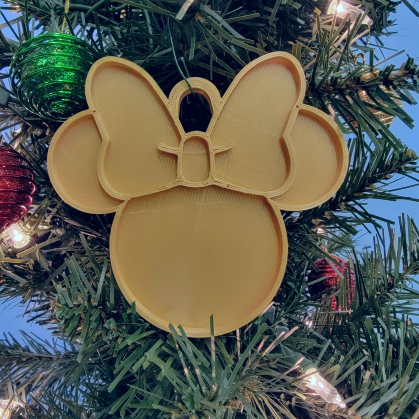 Minnie Mouse Face Ears Shape Gold Christmas Ornament Made in USA PR4877