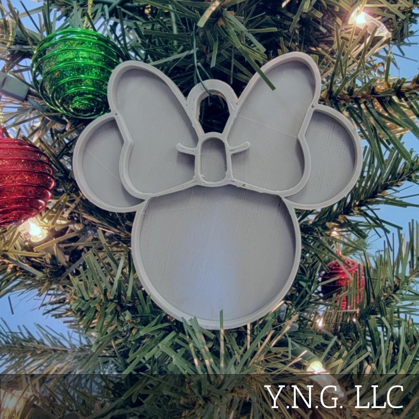 Minnie Mouse Face Ears Shape Gray Christmas Ornament Made in USA PR4878