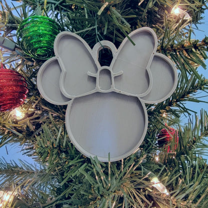 Minnie Mouse Face Ears Shape Gray Christmas Ornament Made in USA PR4878