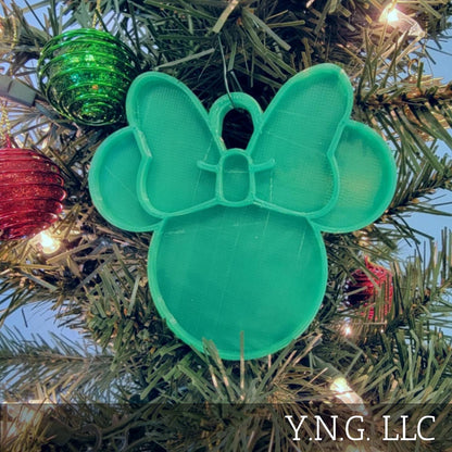 Minnie Mouse Face Ears Shape Green Christmas Ornament Made in USA PR4879