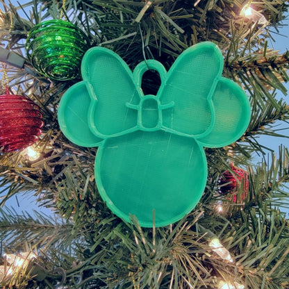 Minnie Mouse Face Ears Shape Green Christmas Ornament Made in USA PR4879