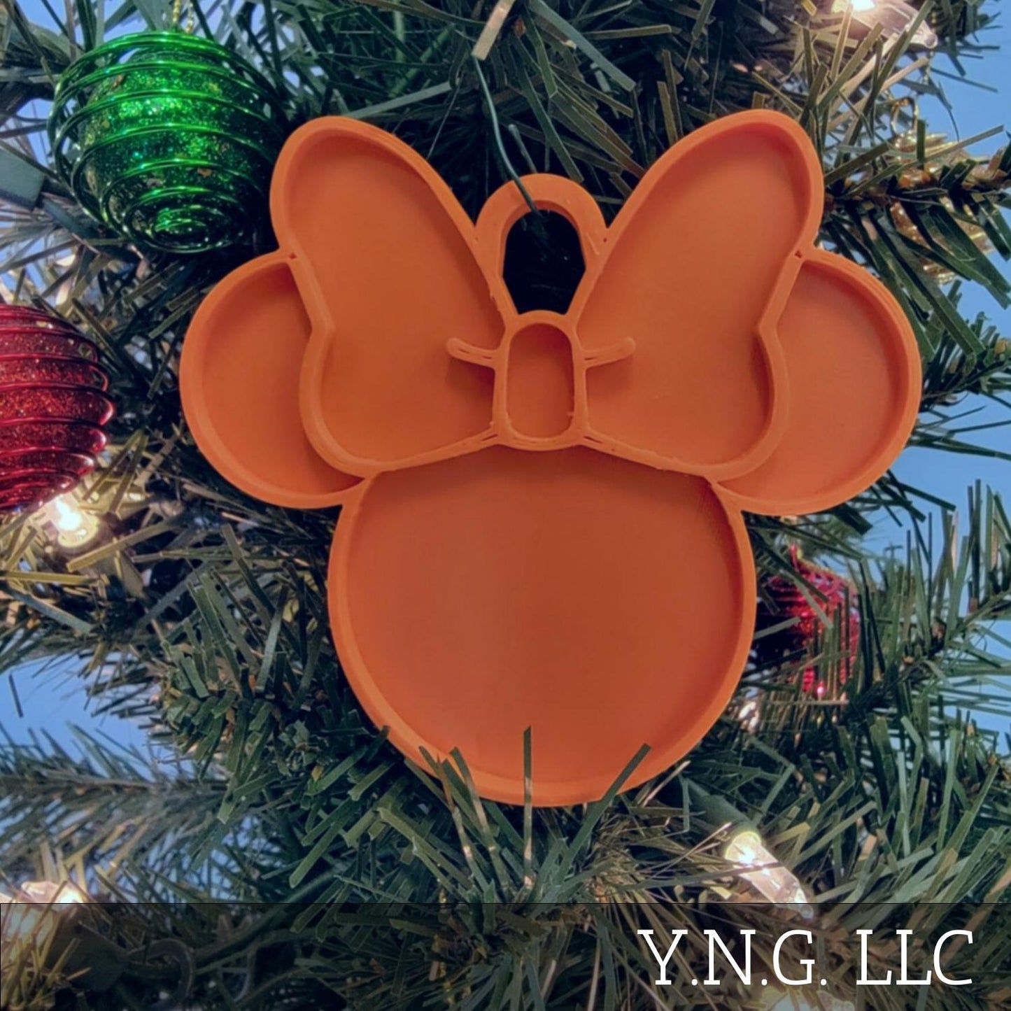 Minnie Mouse Face Ears Shape Orange Christmas Ornament Made in USA PR4880