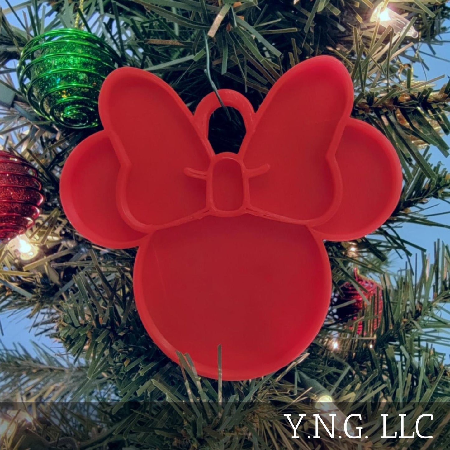 Minnie Mouse Face Ears Shape Red Christmas Ornament Made in USA PR4882