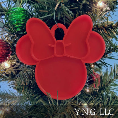 Minnie Mouse Face Ears Shape Red Christmas Ornament Made in USA PR4882