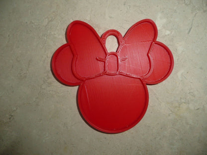Minnie Mouse Face Ears Shape Red Christmas Ornament Made in USA PR4882