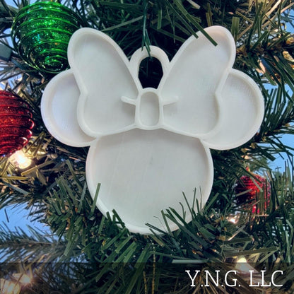 Minnie Mouse Face Ears Shape White Christmas Ornament Made in USA PR4883