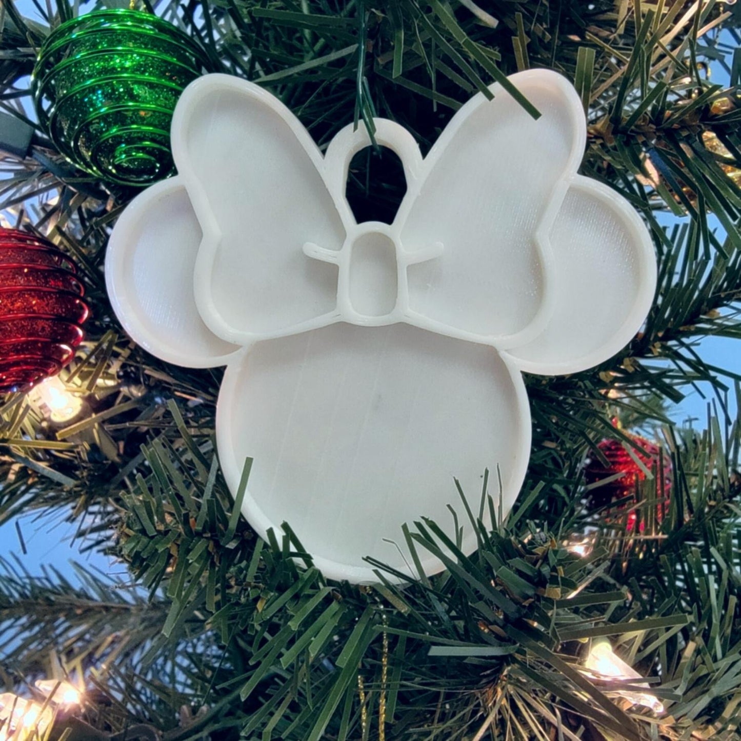 Minnie Mouse Face Ears Shape White Christmas Ornament Made in USA PR4883