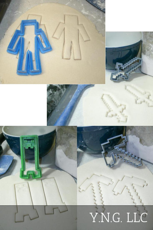 Minecraft Block Adventure Video Game Person Set Of 4 Cookie Cutters USA PR1025
