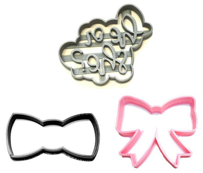 Bowtie Or Hair Bow Gender Reveal Baby Shower Set of 3 Cookie Cutters USA PR1238