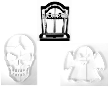 Graveyard RIP Tombstone Ghost Skull Halloween Set Of 3 Cookie Cutters USA PR1095